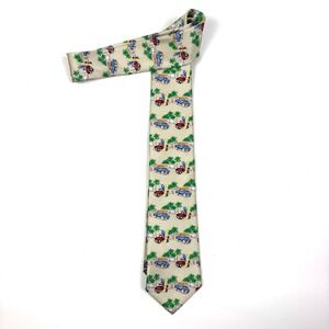 VTG Talbots Kids Silk Tie 90s/Y2K Beach Scene Woodie Wagon Beige Red Blue Classc
